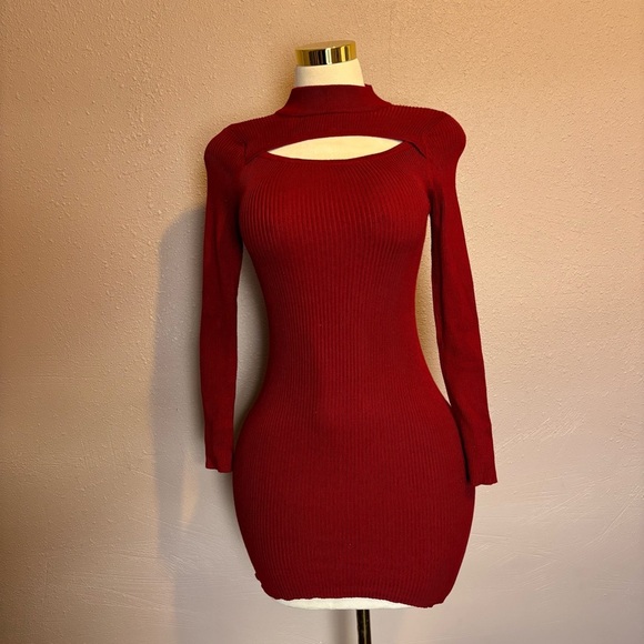 Derek Heart Dresses & Skirts - Derek Heart Red Ribbed Cut Out Bodycon Dress